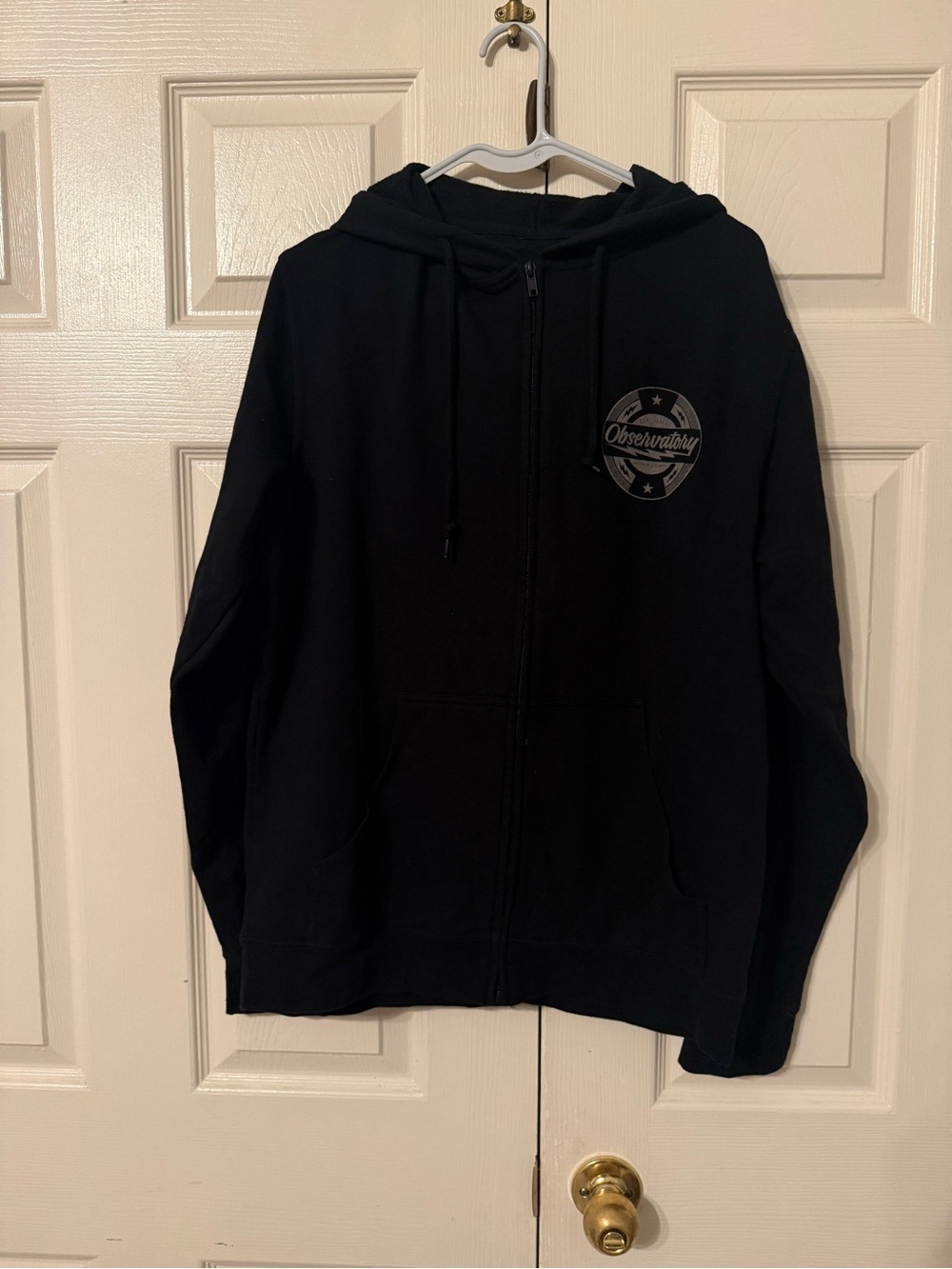 Observatory Black Zip Hoodie with Chest Emblem